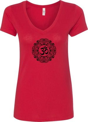 Black Ornate OM Ideal V-neck Yoga Tee Shirt