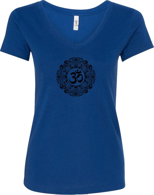 Black Ornate OM Ideal V-neck Yoga Tee Shirt