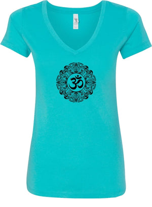 Black Ornate OM Ideal V-neck Yoga Tee Shirt