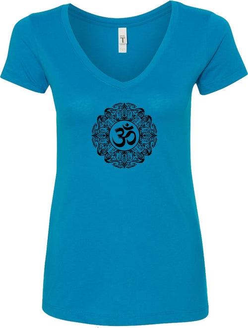 Black Ornate OM Ideal V-neck Yoga Tee Shirt