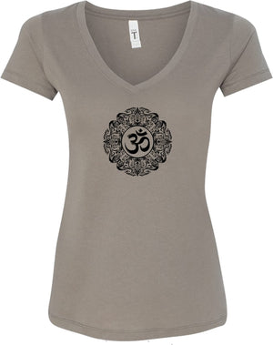 Black Ornate OM Ideal V-neck Yoga Tee Shirt