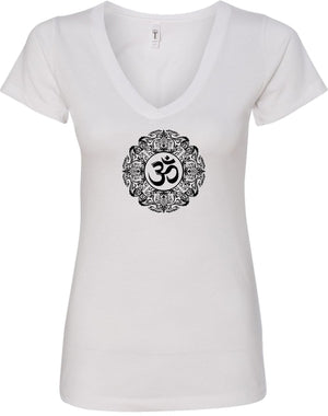 Black Ornate OM Ideal V-neck Yoga Tee Shirt