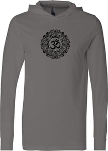 Black Ornate OM Lightweight Yoga Hoodie Tee Shirt