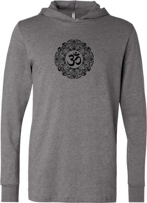 Black Ornate OM Lightweight Yoga Hoodie Tee Shirt