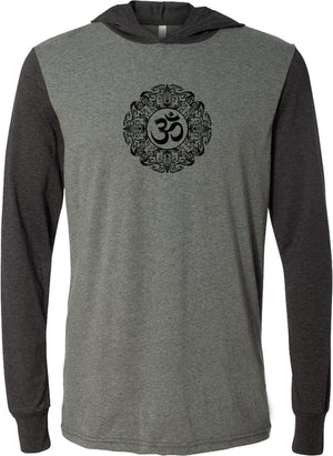 Black Ornate OM Lightweight Yoga Hoodie Tee Shirt