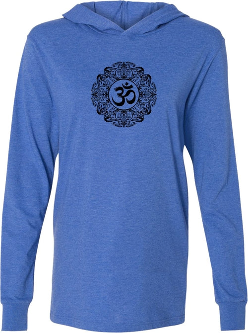 Black Ornate OM Lightweight Yoga Hoodie Tee Shirt