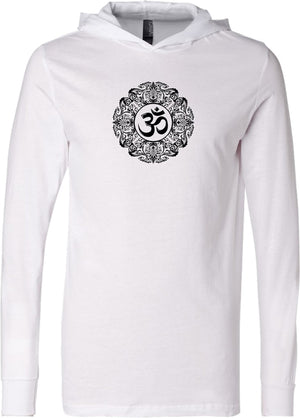 Black Ornate OM Lightweight Yoga Hoodie Tee Shirt