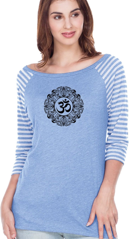 Black Ornate OM Striped Contrast 3/4 Sleeve Yoga