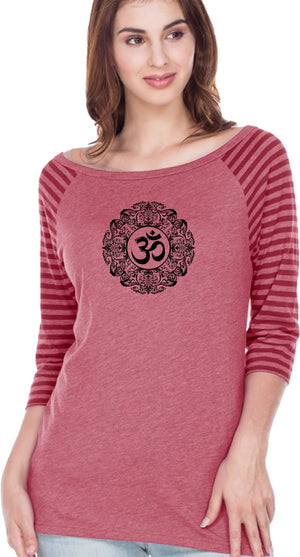 Black Ornate OM Striped Contrast 3/4 Sleeve Yoga