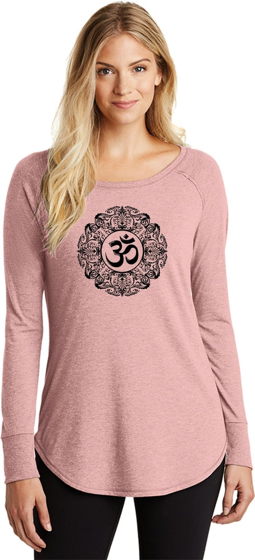 Black Ornate OM Triblend Long Sleeve Tunic Yoga