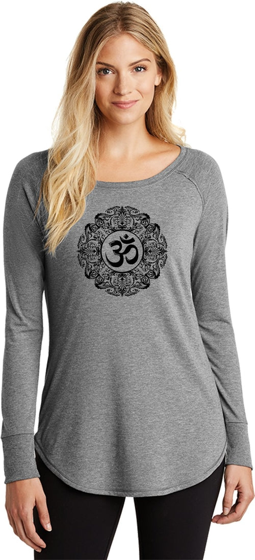 Black Ornate OM Triblend Long Sleeve Tunic Yoga