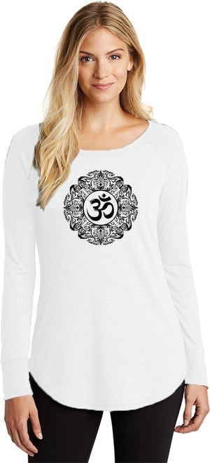 Black Ornate OM Triblend Long Sleeve Tunic Yoga