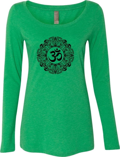 Black Ornate OM Triblend Long Sleeve Yoga Tee