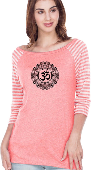 Black Ornate OM Striped Contrast 3/4 Sleeve Yoga