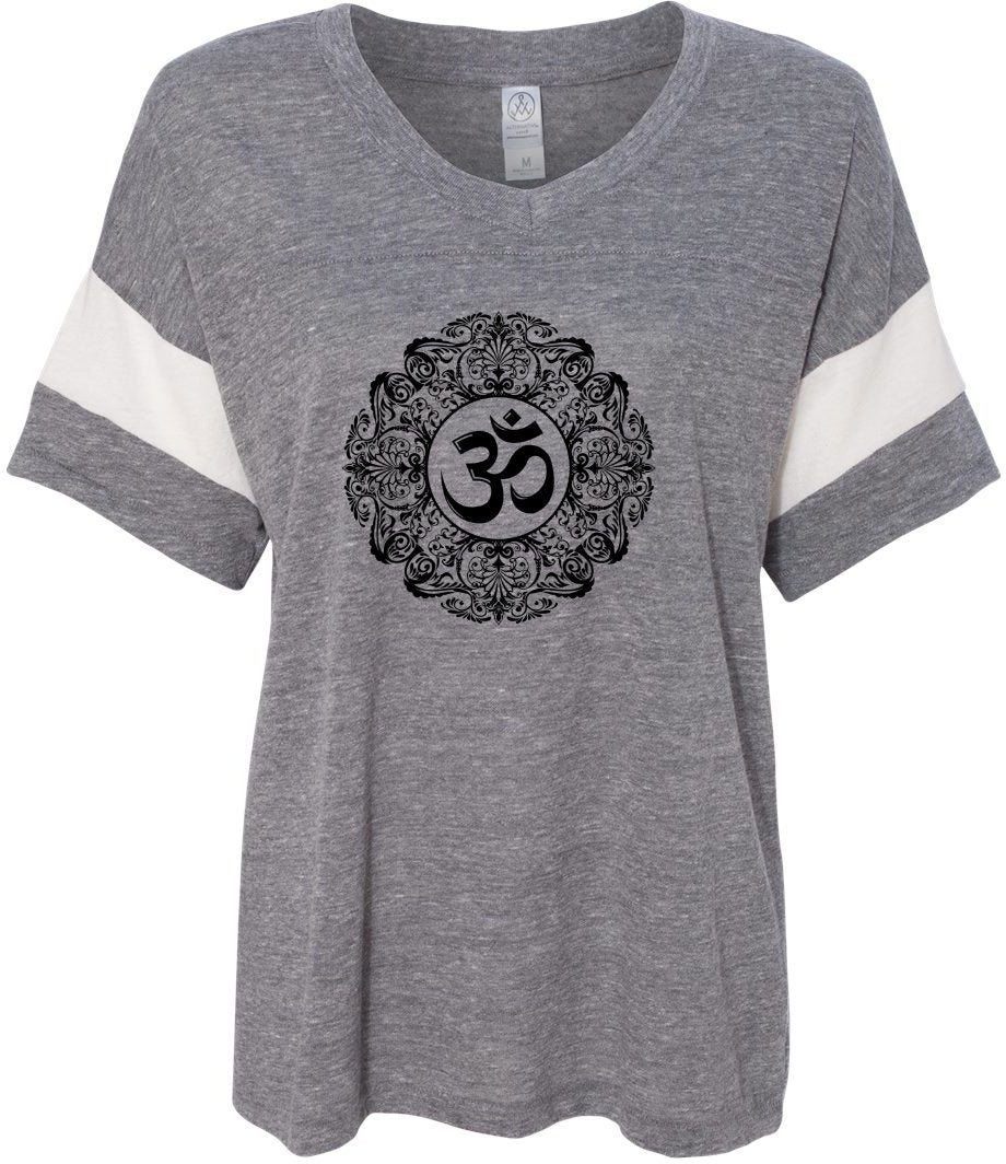 Black Ornate OM Eco-Friendly V-neck Yoga Tee Shirt