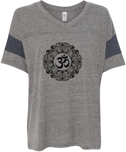 Black Ornate OM Eco-Friendly V-neck Yoga Tee Shirt