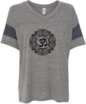 Black Ornate OM Eco-Friendly V-neck Yoga Tee Shirt