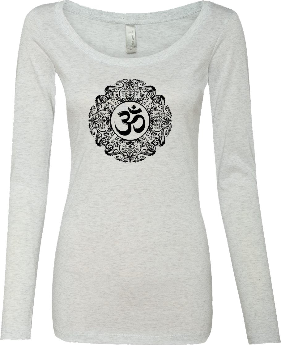 Black Ornate OM Triblend Long Sleeve Yoga Tee