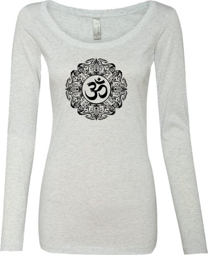 Black Ornate OM Triblend Long Sleeve Yoga Tee