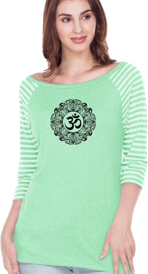 Black Ornate OM Striped Contrast 3/4 Sleeve Yoga