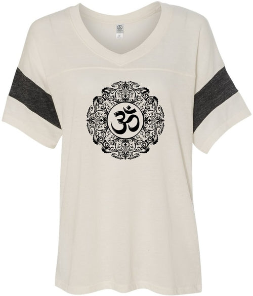 Black Ornate OM Eco-Friendly V-neck Yoga Tee Shirt