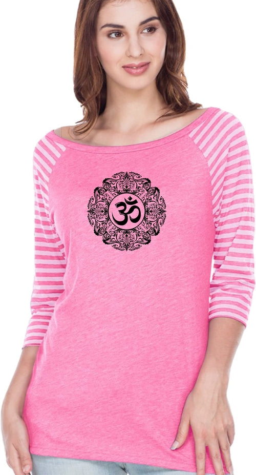 Black Ornate OM Striped Contrast 3/4 Sleeve Yoga