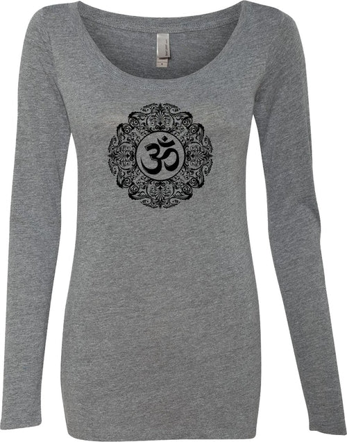 Black Ornate OM Triblend Long Sleeve Yoga Tee