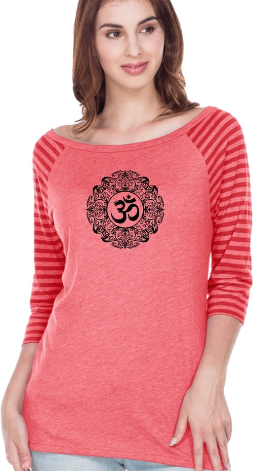 Black Ornate OM Striped Contrast 3/4 Sleeve Yoga