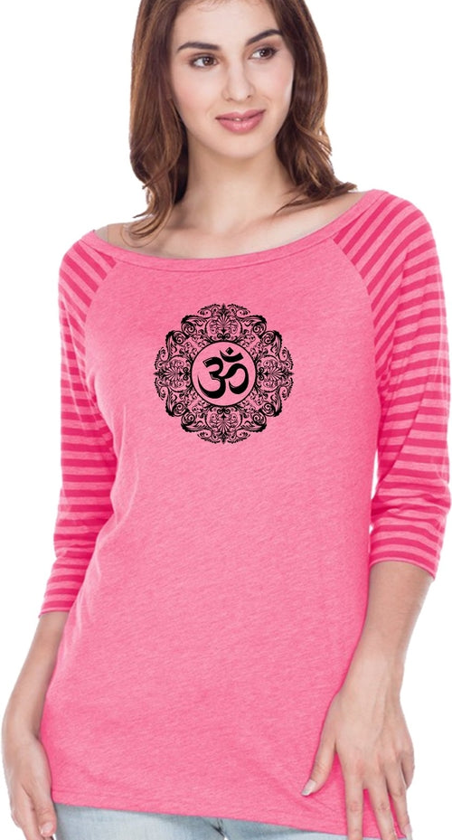 Black Ornate OM Striped Contrast 3/4 Sleeve Yoga