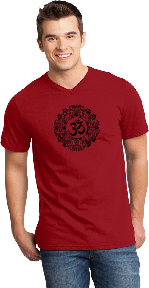 Black Ornate OM Important V-neck Yoga Tee Shirt