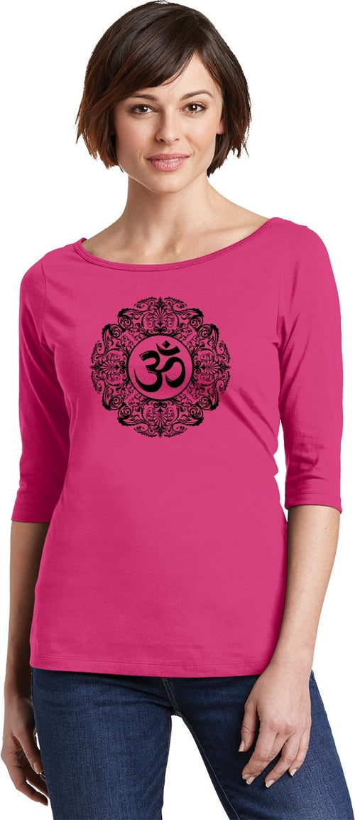 Black Ornate OM 100% Cotton 3/4 Sleeve Elbow Yoga