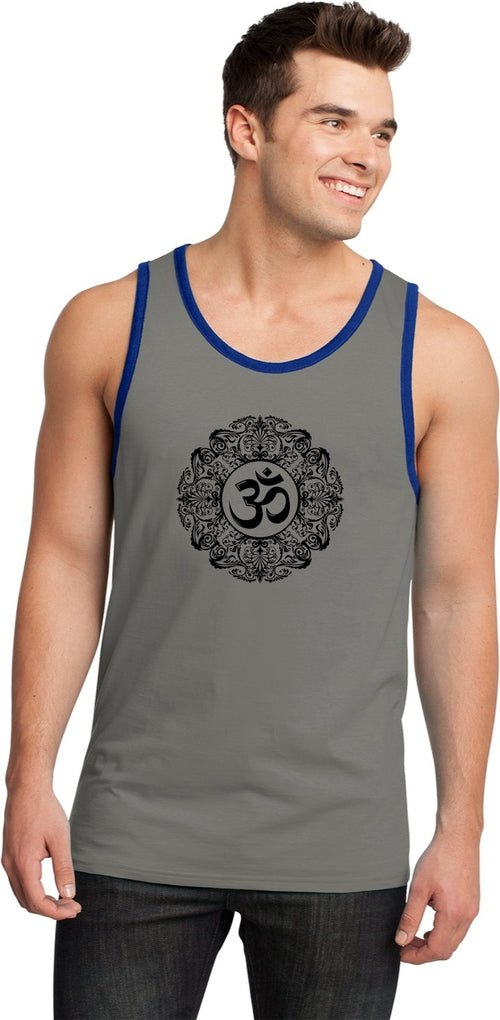 Black Ornate OM 100% Cotton Ringer Yoga Tank Top