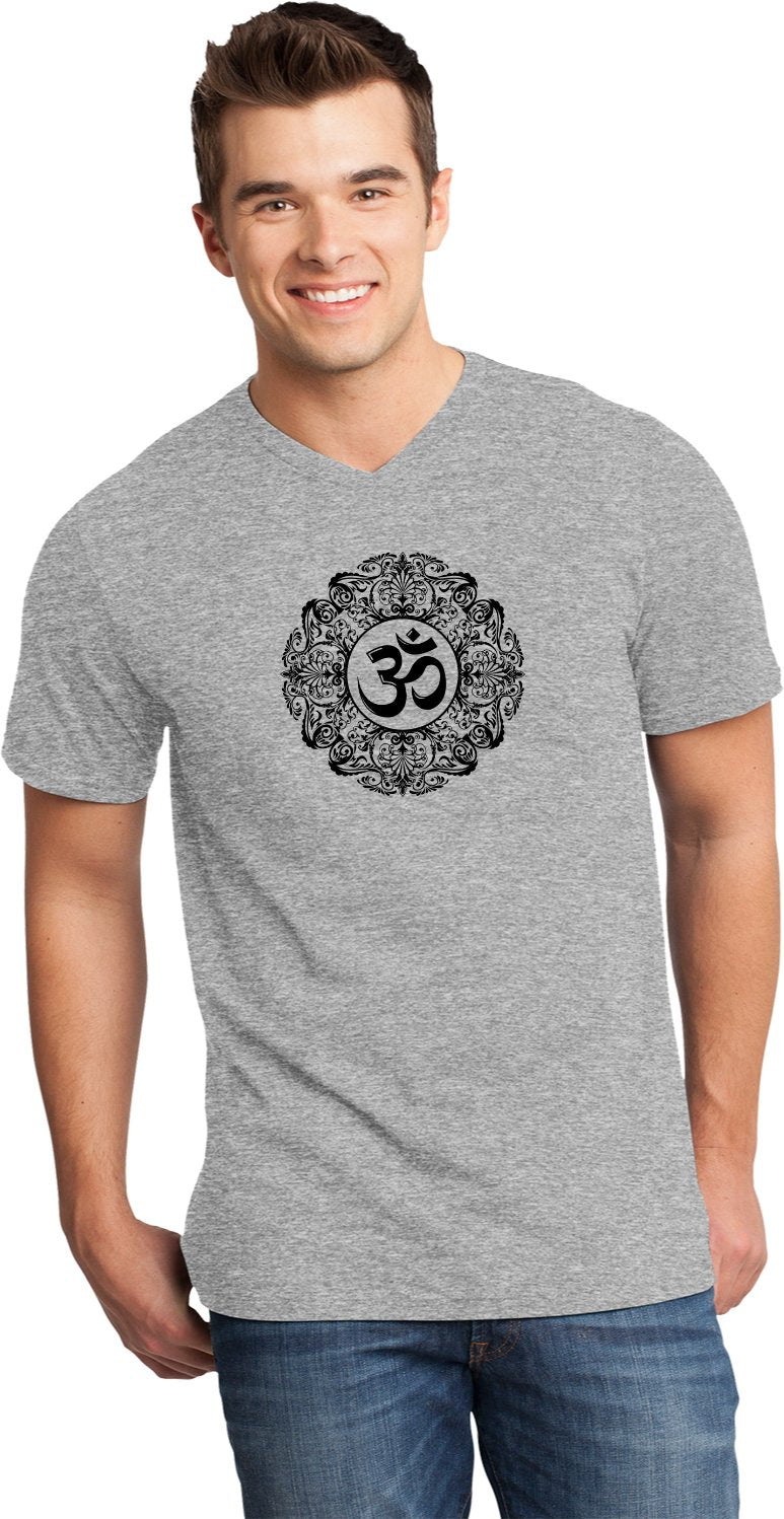 Black Ornate OM Important V-neck Yoga Tee Shirt