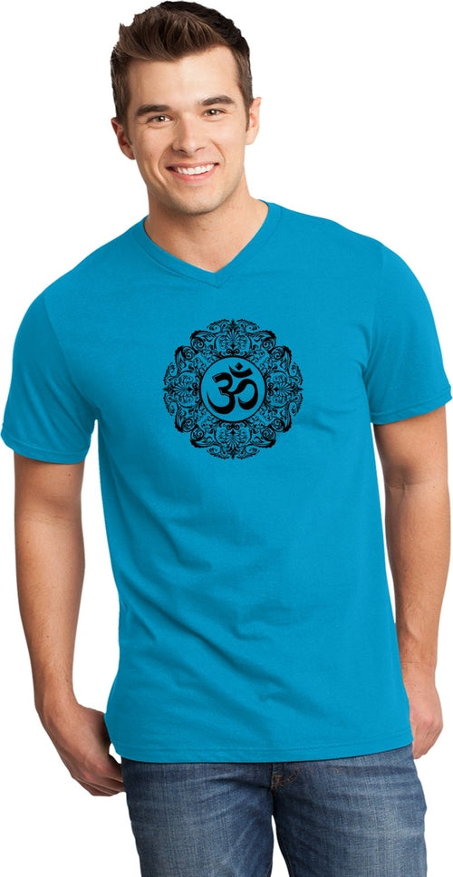 Black Ornate OM Important V-neck Yoga Tee Shirt