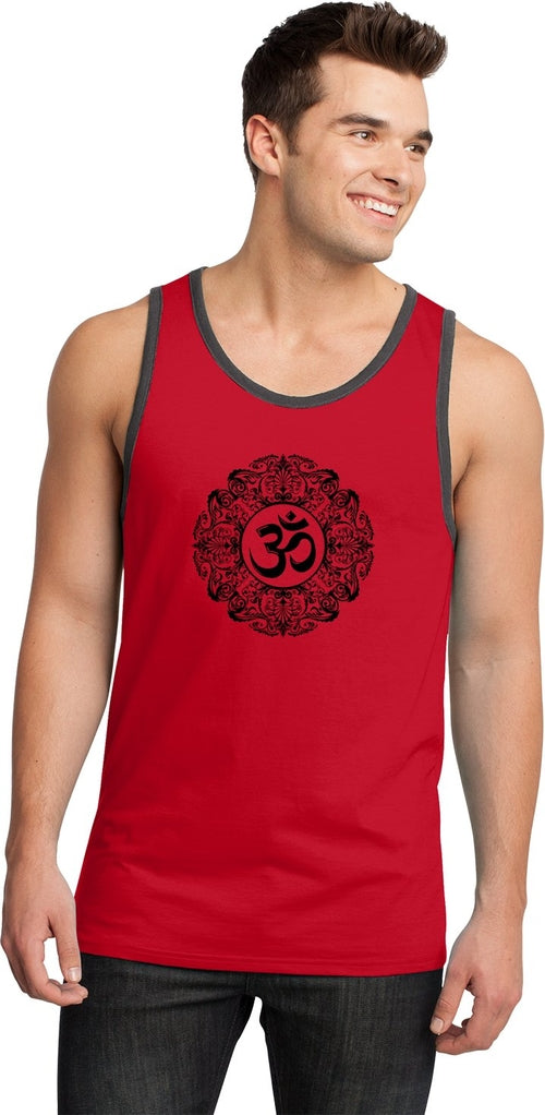 Black Ornate OM 100% Cotton Ringer Yoga Tank Top