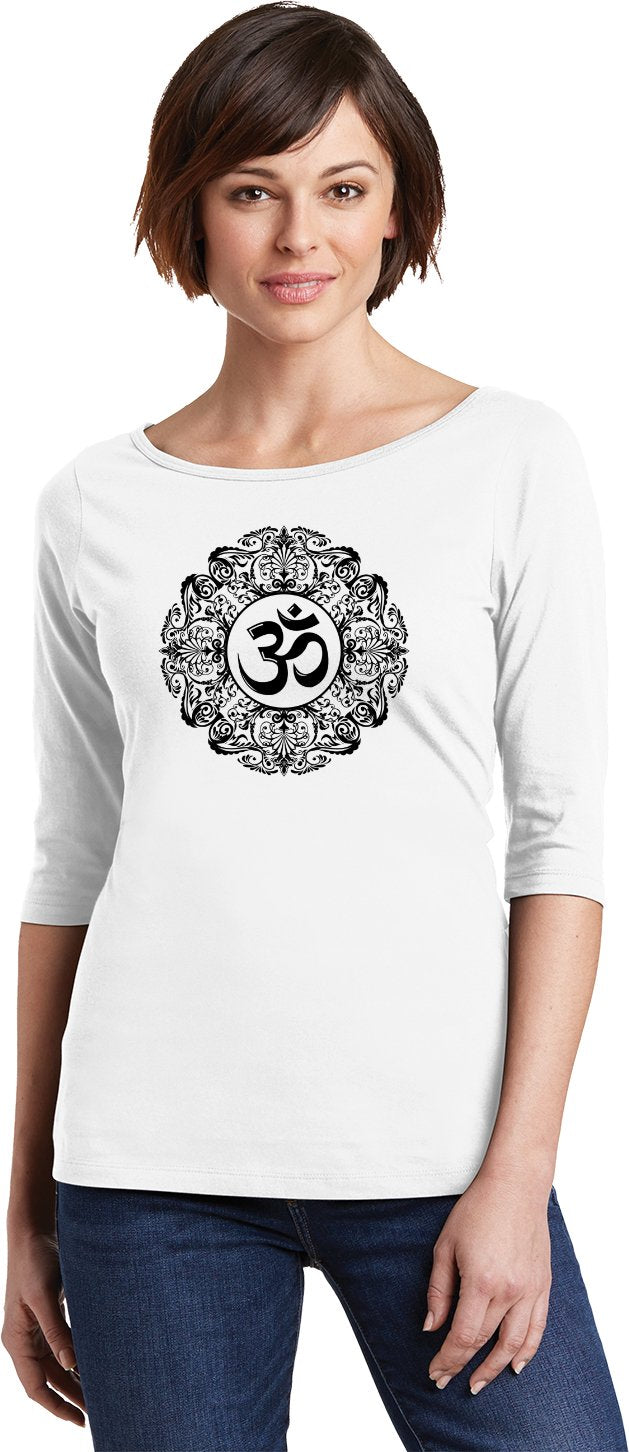 Black Ornate OM 100% Cotton 3/4 Sleeve Elbow Yoga