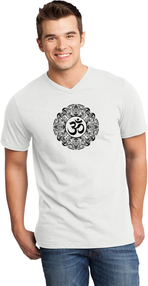 Black Ornate OM Important V-neck Yoga Tee Shirt