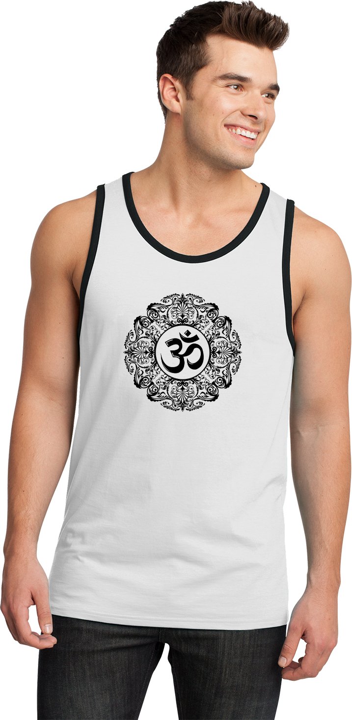 Black Ornate OM 100% Cotton Ringer Yoga Tank Top