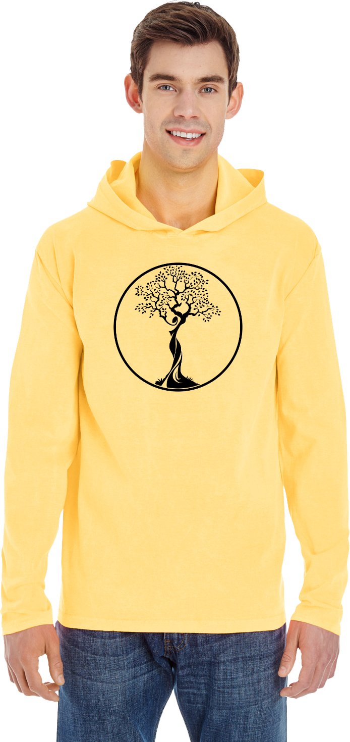 Black Tree of Life Circle Pigment Hoodie Yoga Tee