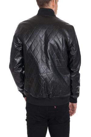 FAUX LEATHER QUILTED JACKET- BLACK