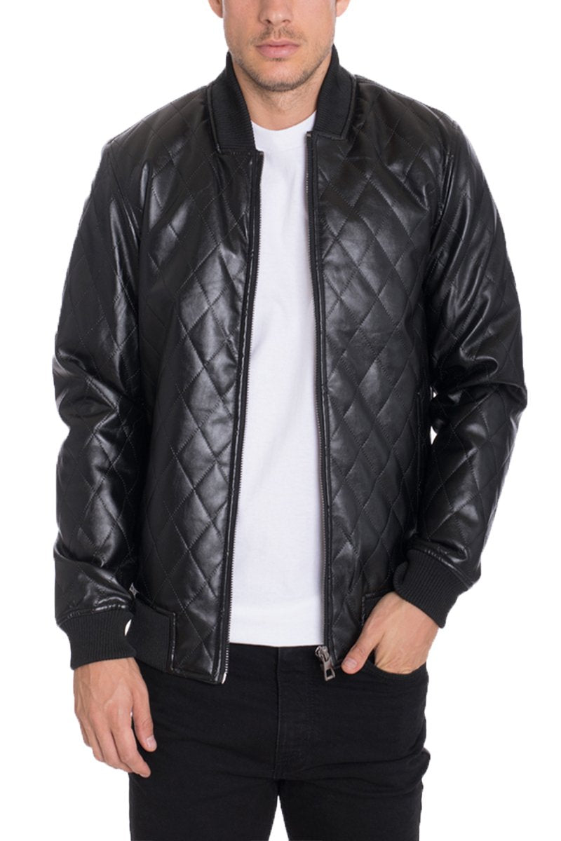 FAUX LEATHER QUILTED JACKET- BLACK