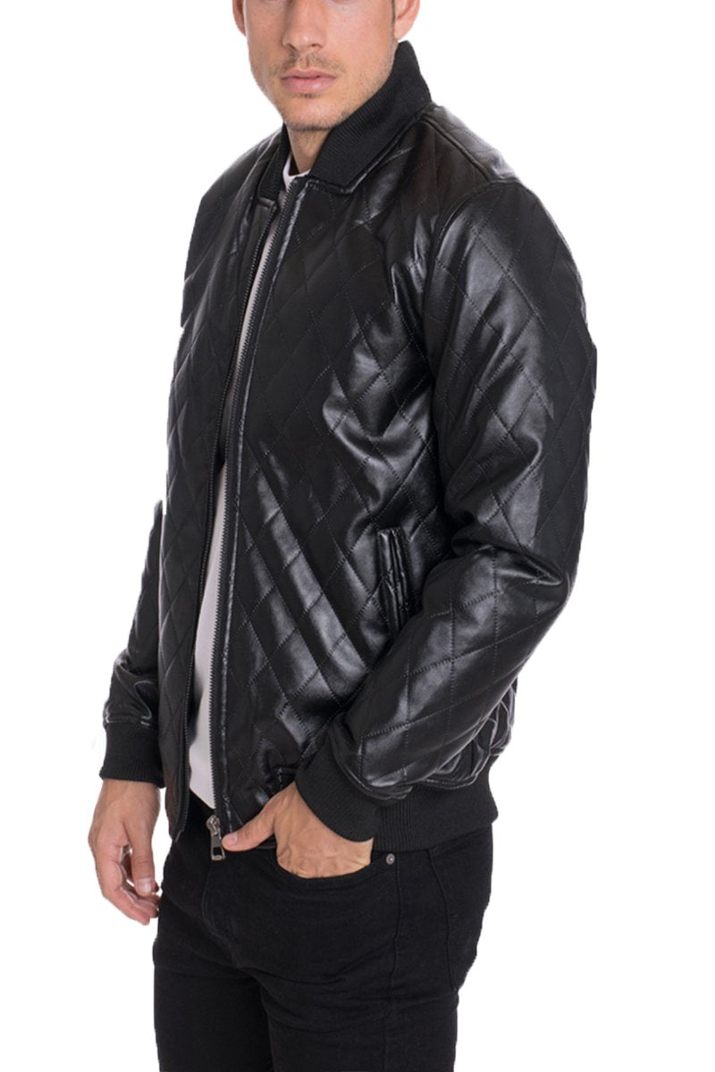 FAUX LEATHER QUILTED JACKET- BLACK