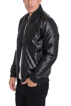 FAUX LEATHER QUILTED JACKET- BLACK