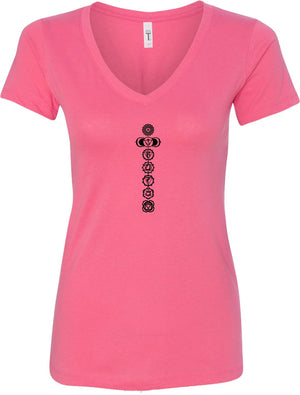 Black 7 Chakras Ideal V-neck Yoga Tee Shirt