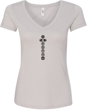 Black 7 Chakras Ideal V-neck Yoga Tee Shirt