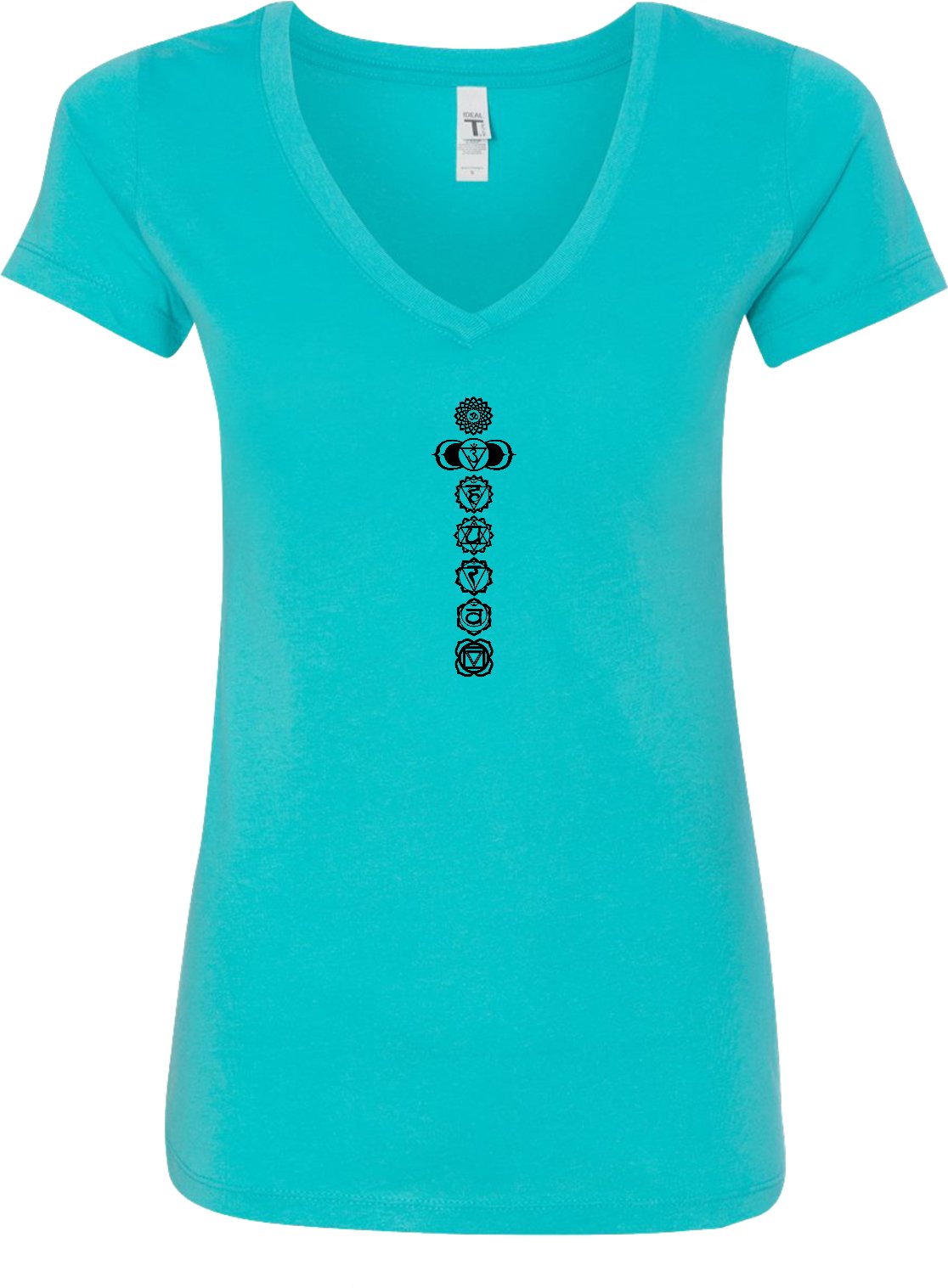 Black 7 Chakras Ideal V-neck Yoga Tee Shirt