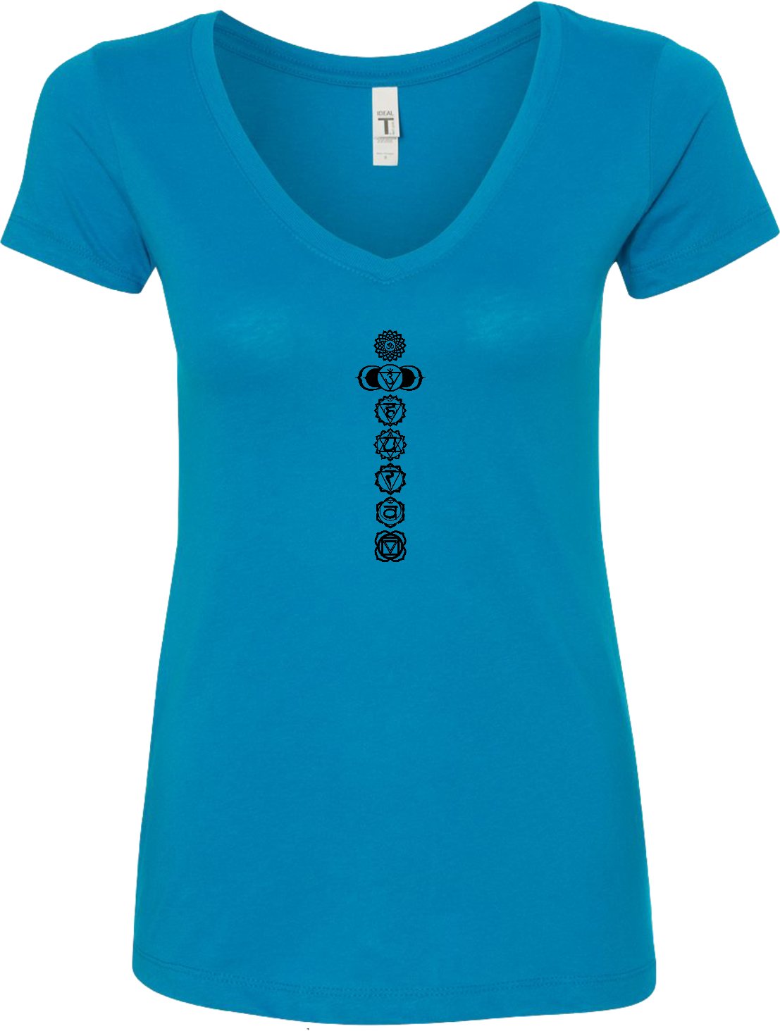 Black 7 Chakras Ideal V-neck Yoga Tee Shirt