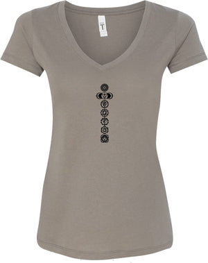 Black 7 Chakras Ideal V-neck Yoga Tee Shirt