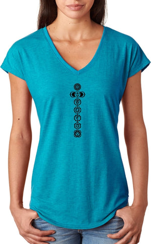 Black 7 Chakras Triblend V-neck Yoga Tee Shirt