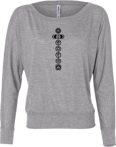 Black 7 Chakras Flowy Off-the-Shoulder Yoga Tee